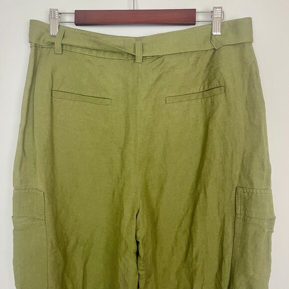 Loft Belted Drapey Cargo Linen Blend Pants Olive Green Womens Size 10 Workwear - Picture 12 of 14
